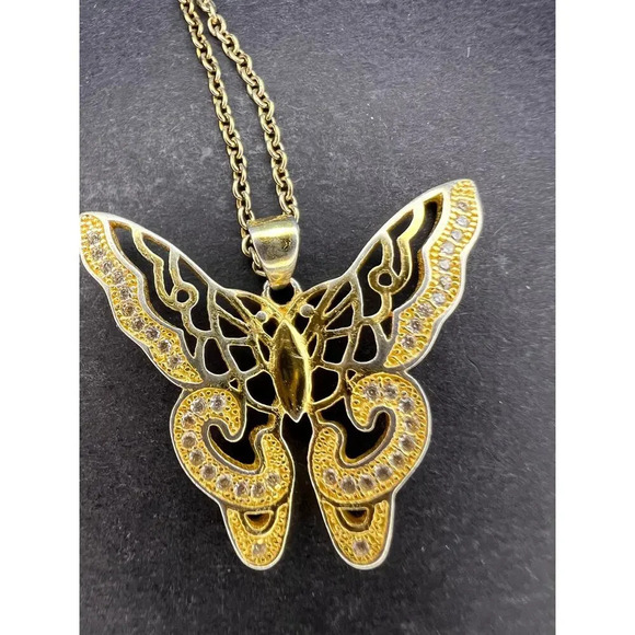 Butterfly CZ gold over sterling silver pendant and chain necklace - Picture 8 of 9